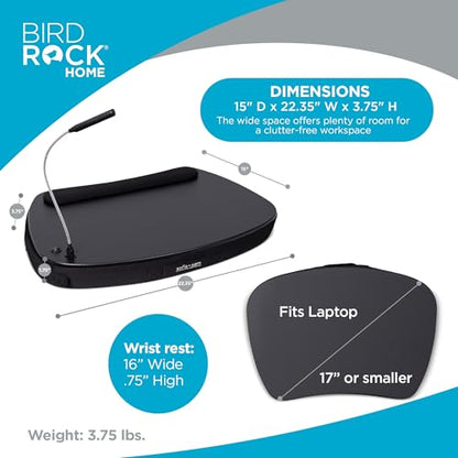BIRDROCK HOME Oversized Lap Desk with Memory Foam Cushion - Portable w/USB Light & Wrist Rest, Ideal for Work from Home, Students & Gaming, Ergonomic Design for Comfort - Matte Black