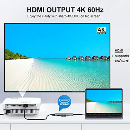 USB C HUB(8-in-1), USB C to HDMI4K60 SD/TF USB A PD, Compatible with USB C Port, USB C and 3 USB A Data Ports,SD/TF Card Reader for MacBook Pro Inch, MacBook Air and More