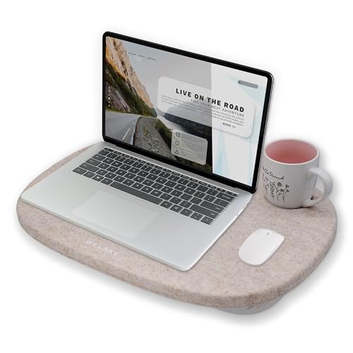 Welaxy Laptop Lap Desk Portable Large Workspace LapDesk for Bed Home Office fits up to 17 Inch Laptop MacBook Chromebook Tablet Lightweight Tray Table with Ergonomic 3D Pillow (Oatmeal) - color: Oatmeal