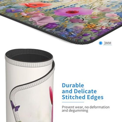 Pink Floral Rose Flowers Plants Gaming Computer Keyboard Cute Mouse Pad with Anti-fray Stitching, Premium-Textured Alfombrilla para Mouse with Non-Slip Rubber Base, 10 x 12 inch - color: Pink Floral Rose Flowers Plants