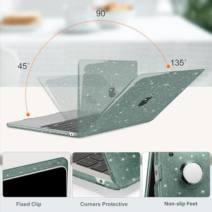 MOSISO Compatible with MacBook Air 13 inch Case M5 M4 M3 M2 2026-2022 | 4 in 1 Kit Bling Sparkly Hard Shell for MacBook Air 13.6 inch Case, Glitter Cover, A3449 A3240 A3113 A2681, Emerald Green - color: Emerald Green