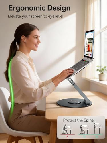 Telescopic Laptop Stand with 360° Rotation, Adjustable Height & Tilt Swivel Laptop Riser, Ergonomic Standing Desk Converter for 10-17" MacBook Pro/Air, Dell, HP – Supports up to 22lbs (Gray) - color: Gray