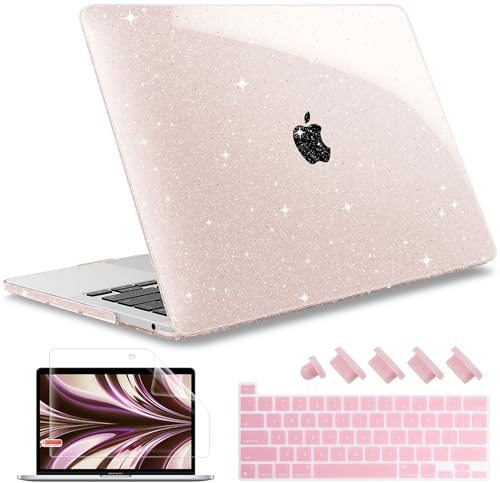 May Chen Compatible with MacBook Pro 13 inch Case 2022 2021 2020 Release A2338 M2 M1 A2251 A2289, Plastic Hard Shell Case Keyboard Cover for MacBook Pro 13 Touch Bar Fits Touch ID, Pink & Gold Glitter - color: Sakura Pink Glitter