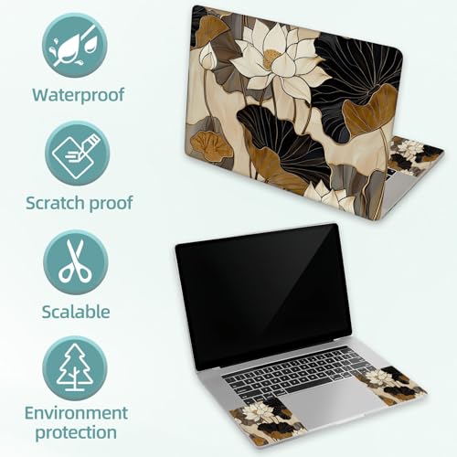 Universal Laptop Skin Decal, 3-Piece Vinyl Protector for 12 13 14 15.6" Notebook, Waterproof Anti-Scratch, Easy Trim & Bubble-Free Finish, Lotus Leaves - color: Lotus Leaves