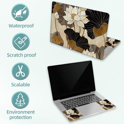 Universal Laptop Skin Decal, 3-Piece Vinyl Protector for 12 13 14 15.6" Notebook, Waterproof Anti-Scratch, Easy Trim & Bubble-Free Finish, Lotus Leaves - color: Lotus Leaves