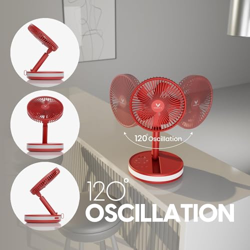VENTY Portable Fan - Wireless Battery Operated Fan - 4 Speeds - LED Lighting - Carry Case & Remote Control - Cruise Travel - Outdoor Travel RV Power Bank With USB-C Port (Red with Case) - color: Red