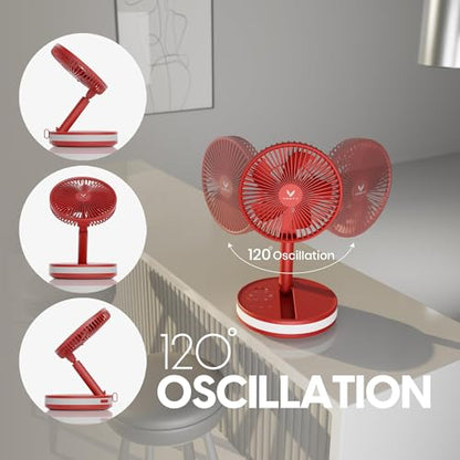 VENTY Portable Fan - Wireless Battery Operated Fan - 4 Speeds - LED Lighting - Carry Case & Remote Control - Cruise Travel - Outdoor Travel RV Power Bank With USB-C Port (Red with Case) - color: Red