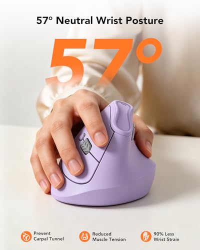 KYSONA Ergonomic Mouse Wireless, Bluetooth Vertical Mouse, 5-Level Adjustable DPI, 2.4G Silent Switch Mice for Windows, MacOS, IPadOS, Laptop, PC, Purple - color: Purple