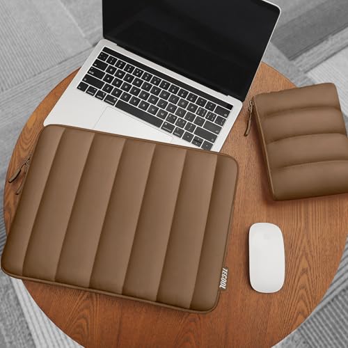 TECOOL Puffy Laptop Case 14 inch, Laptop Sleeve 14 inch for 14" Lenovo Thinkpad Ideapad HP EliteBook Pavilion Dell Chromebook, Protective Waterproof Sleeve 14 inch Computer Bag with Small Case,Brown - color: Brown, size: 14 Inch