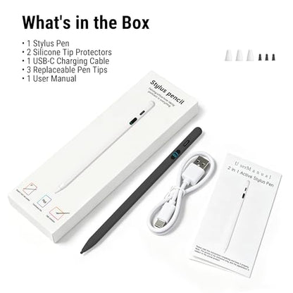 LED Battery Display Stylus Pen, Dual Modes Fast Charge Universal Active Digital Pencil for iPad iPhone Samsung Android, <2ms Low Latency, Tilt Sensitivity for Drawing Note Taking, No Bluetooth Stylus - color: Black