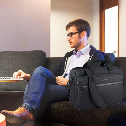 KROSER Laptop Bag Premium Laptop Briefcase Fits Up to 17.3 Inch Laptop Expandable Water-Repellent Shoulder Messenger Bag Computer Bag for Travel/Business/Men/Women-Black
