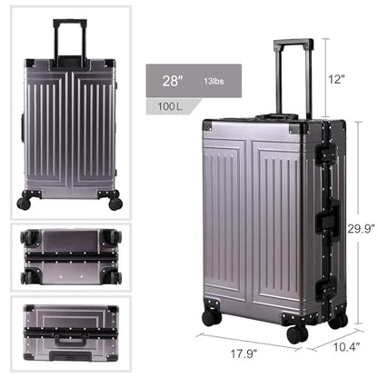 All Aluminum Magnesium Carry On Luggage，Cut from Whole Aluminum Sheet，22x14x9 Airline Approved ，（3rd Generation，Premium Magnesium Metal zipperless suitcase ） (grey, 28inch) - color: grey, size: 28 inch