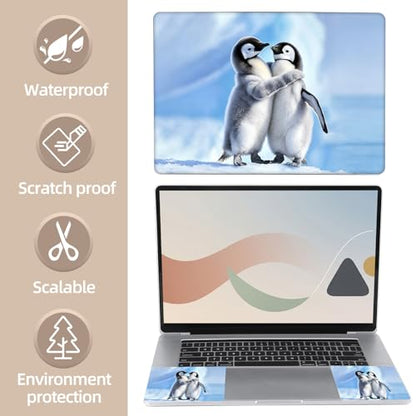 Universal Laptop Skin Sticker for 12/13/14/15.6 Inch Laptops, Reusable Vinyl Laptop Decal Cover, Waterproof Scratch Resistant Notebook Skin with 2 Wrist Pads,Two Penguin Chicks - color: Two penguin chicks