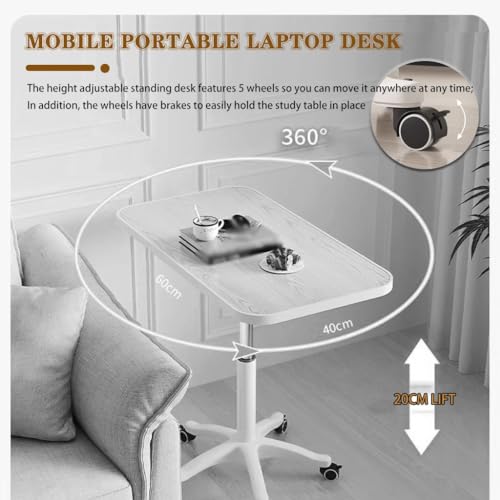 Height Adjustable Compact Laptop Desk, Pneumatic Sit Stand Table, Mobile Standing Desk with 5 Wheels, Portable Spacious Sofa Side Table, Easy to Install(D) - color: D