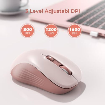 seenda Bluetooth Wireless Mouse, Dual Mode, Quiet 1600 DPI, Pink | Dual-mode Bluetooth and 2.4G USB mouse with quiet clicks, smooth tracking, ergonomic design, and 12-Months battery life - color: Pink