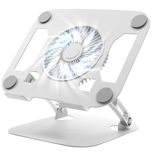 SHUWEI Laptop Cooling Stand with 3 Speed Fan, Adjustable Height & Angle, Carbon Steel Framework, Ultra-Quiet & Super Sturdy for up to 16”Laptop - Silver - color: Silver, size: For 16" Laptop & No 360°Rotation