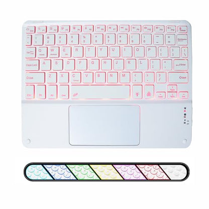 Wireless Backlit Bluetooth Keyboard with Touchpad,10 inch Ultra Slim 7Colors Backlit Portable Rechargeable Keyboard with Trackpad for IPad/IPad Pro iOS Android Tablets Windows Laptop PC(White) - color: white