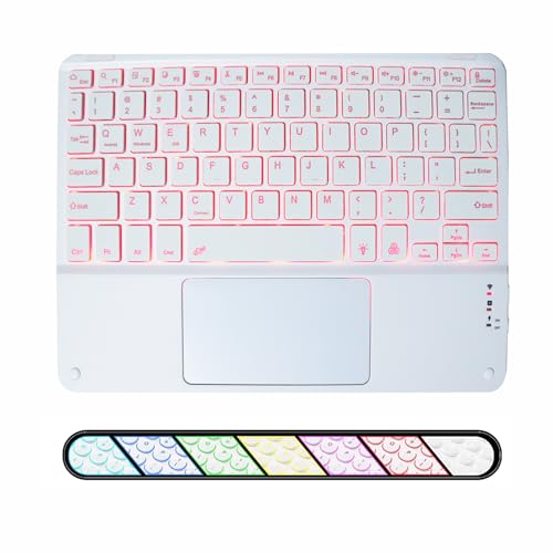 Wireless Backlit Bluetooth Keyboard with Touchpad,10 inch Ultra Slim 7Colors Backlit Portable Rechargeable Keyboard with Trackpad for IPad/IPad Pro iOS Android Tablets Windows Laptop PC(White) - color: white