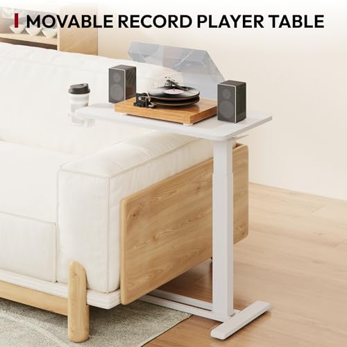 SANODESK Mobile Standing Desk with Hidden Wheels,Pneumatic Laptop Desk Rolling Computer Cart Movable Height Adjustable Small Sit Stand Desk for Home Office(27.6" W x 15.7" D, White) - color: White, size: 28x16