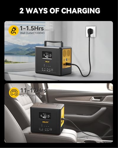 BALDR Portable Power Station 1042Wh Camping Lithium Battery Generator Fast Charging with AC Outlet 1200W Peak Power Bank for Home Backup Outdoor Emergency - size: 1200W