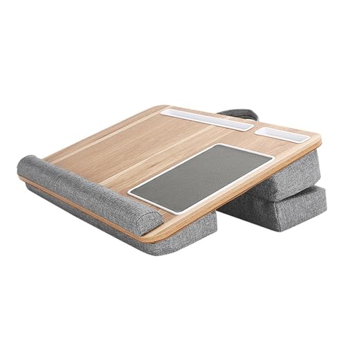 Portable Lap Laptop Desk with Pillow Cushion Laptop Lap Table with Mouse Pad and Phone Holder Fits Up to 17.3 Inches Laptop(Wood) - color: Wood