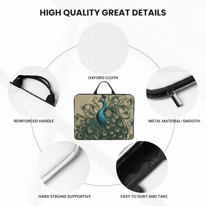 14 Inch Laptop Sleeve Case Waterproof Lightweight Laptop Case Bag Peacock Travel Laptop Bags With Handle Briefcase Messenger Bag For Women Men