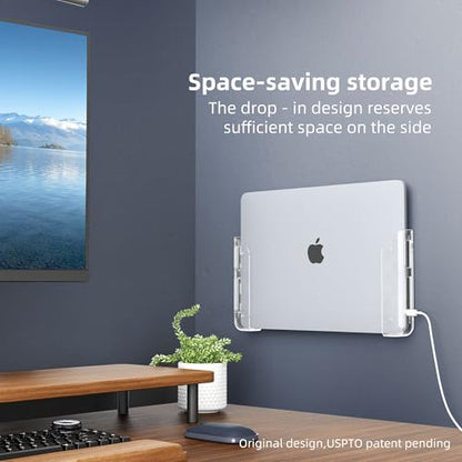 Clear Wall & Under Desk Laptop Mount Holder–Adhesive & Screw in,1.02"/ 26 mm,Anti-Scratch Pads,Universal for MacBooks,Surface,Keyboards,Tablets,Switch &More - color: Transparent