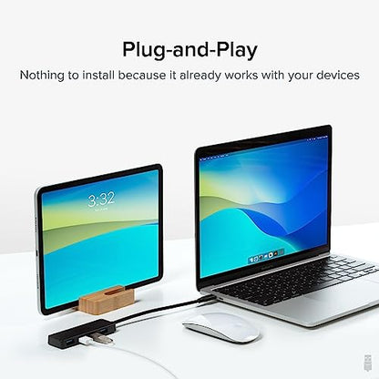Plugable USB C to USB Adapter Hub, 4 Port USB 3.0 Hub, USB Splitter for Laptop, Compatible with Windows, MacBook Pro/Air, iPad Pro, Surface Pro, Chromebook, Linux, Android, Charging Not Supported - style: USB-C