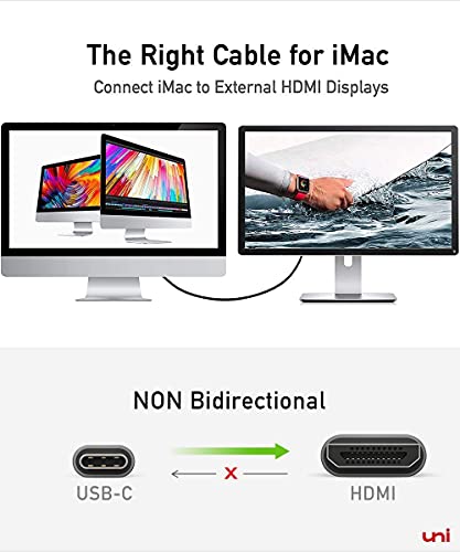 uni USB C to HDMI Cable 3ft 4K@60Hz, ONE-Way MacBook Pro Type-C to TV HDMI | USB Type-C to HDMI, Braided Cable, Thunderbolt 3/4, MacBook Air, iPhone 17 Pro/Max, Samsung S24, Chromebook - size: 3FT