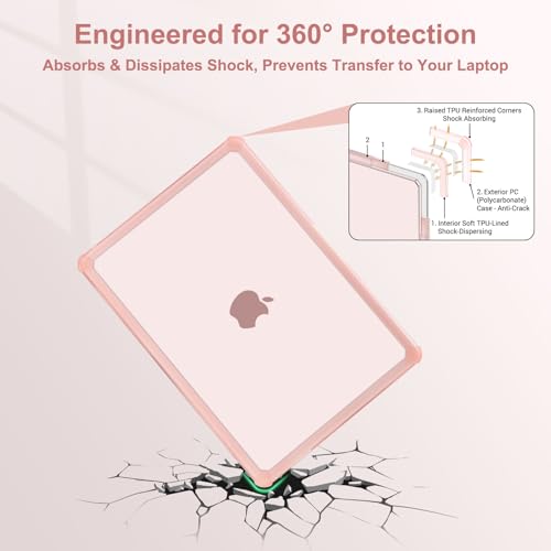 MOSISO Compatible with MacBook Air 13 inch Case M5 2026 M4 M3 M2 2025-2022 | A3449 A3240 A3113 A2681, 3 in 1 Kit Crack-Resistant Heavy Duty Protective Hard Shell Case Cover with TPU Bumper, Pink - color: Pink
