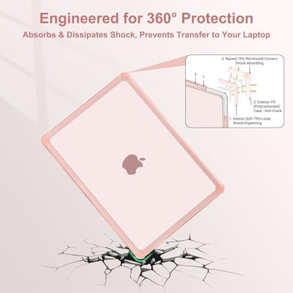 MOSISO Compatible with MacBook Air 13 inch Case M5 2026 M4 M3 M2 2025-2022 | A3449 A3240 A3113 A2681, 3 in 1 Kit Crack-Resistant Heavy Duty Protective Hard Shell Case Cover with TPU Bumper, Pink - color: Pink