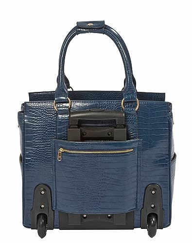 JKM & Company Rolling Laptop Bag for Women | Designer Wheeled Briefcase | Fits 13-17" Laptops | Office Travel Computer Case - color: Blue