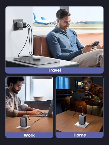 UGREEN Nexode 65W GaN USB C Wall Charger, 3-Port Compact Foldable Fast Charger Power Adapter for iPhone 17/16/15 Series, Galaxy S25/S24, Pixel 10/9, MacBook Pro/Air, Dell XPS, iPad Pro (Black) - color: Black