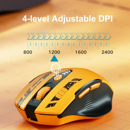 Uineer Bluetooth Mouse, Tri-Mode Wireless, Rechargeable, 3-Device Switch | Dual Bluetooth plus 2.4G connectivity, 3-device switching and a visible rechargeable battery level. - color: Yellow Black