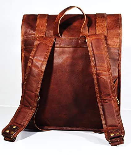 URBAN DEZIRE Men's 17 inch Leather Vintage Roll On Laptop Backpack Rucksack knapsack college bag - size: 14"(L), 18"(Rolled) -(H)- 24"(Open), 4(W)
