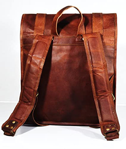 URBAN DEZIRE Men's 17 inch Leather Vintage Roll On Laptop Backpack Rucksack knapsack college bag - size: 14"(L), 18"(Rolled) -(H)- 24"(Open), 4(W)