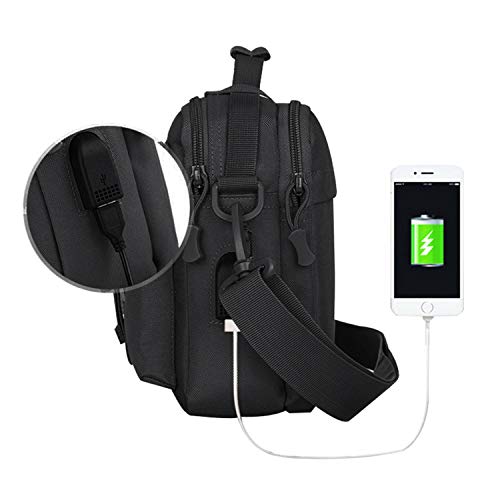 HUNTVP Tactical Messenger Bag Multifunction Nylon Shoulder Briefcase Handbags with USB Port - color: Black