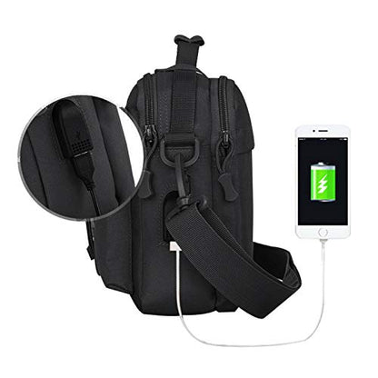HUNTVP Tactical Messenger Bag Multifunction Nylon Shoulder Briefcase Handbags with USB Port - color: Black