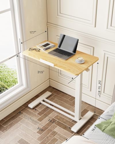FLEXISPOT H7 PRO 90° Tiltable Mobile Overbed Table with Pneumatic Lift,32'' | Full foldable bedside table with adjustable desktop for laptop, Rolling Computer Cart and bed sofa.31.5" W x 17.7" D,Maple - color: Maple, size: 32x18