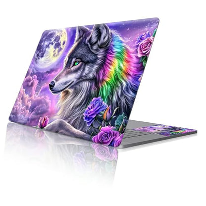 Reusable Universal Laptop Skin Sticker, Cut to Fit for 11.6–15.6 Inch Laptops, Waterproof Protective Film, No-Residue - Moon Flower Wolf - color: Moon flower Wolf