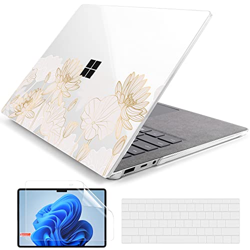 Batianda Case for 13.5" Microsoft Surface Laptop 5 4/3 with Alcantara Palm Rest Model 1950, Designed Protective Plastic Hardshell & Keyboard Cover & Screen Protector, Gold Lotus - color: Gold Lotus, size: with Alcantara Palm Rest