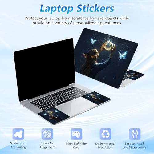 Universal Laptop Skin Sticker Decal with 2 Wrist Pad Skins, Waterproof Scratch Vinyl Cover for 11–15.6 Inch MacBook, HP, Dell, Lenovo, Cutable & Reusable,Elven Girl Magic Ring - color: Elven Girl Magic Ring