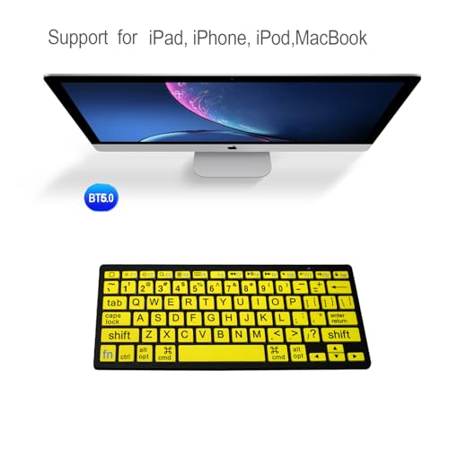 HXMJ-Large Print Mini Bluetooth Keyboard Compatible with iPad,iPhone,iPod,MacBook for Seniors and Visually Impaired Low Vision Individuals-Yellow - color: Yellow