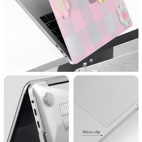 DTangLsm for MacBook Pro 13 inch Case 2025 2024-2016 M2 M1 A2338 A2289 A2251 A2159 A1989 A1706 A1708, Gingham Plush Plastic Hard Shell Cover for MacBook Pro 13.3 + Keyboard Cover, Pink Checkerboard - color: #2 Pink Checkerboard