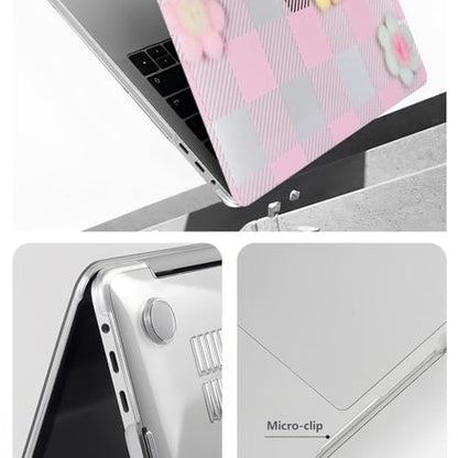 DTangLsm for MacBook Pro 13 inch Case 2025 2024-2016 M2 M1 A2338 A2289 A2251 A2159 A1989 A1706 A1708, Gingham Plush Plastic Hard Shell Cover for MacBook Pro 13.3 + Keyboard Cover, Pink Checkerboard - color: #2 Pink Checkerboard
