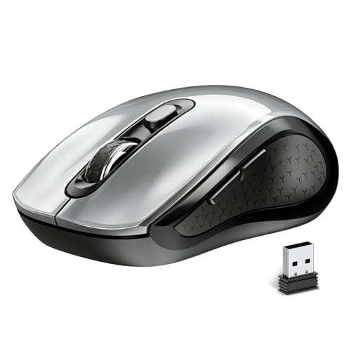 Wireless Mouse Ergonomic, Side Buttons Mouse, 2400 DPI, Silent and Anti Slip Roller Cordless Mice, 2.4Ghz with USB Receiver, 6 Buttons, Suitable for Laptop PC Chromebook and Windows 11/10/7 - Grey - color: AT268-Iron Gray