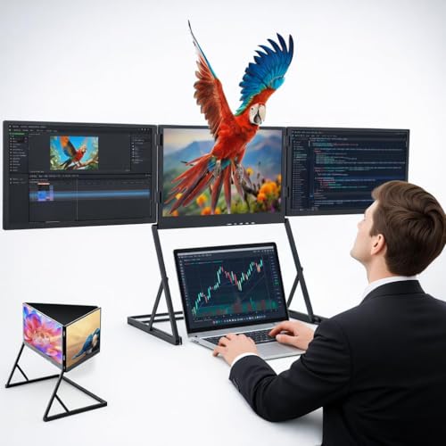 15.6'' Laptop Screen Extender Monitor Portable, Quad Monitor, Just 1 Cable for 3 Screens, FHD 1080P IPS Laptop Extender Compatible with Wins/Mac for 13.6" - 17.3" Laptops - size: 15.6"