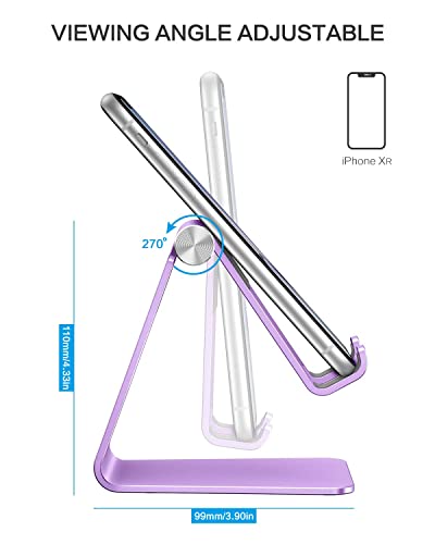 OMOTON C2 Adjustable Aluminum Cell Phone Stand with Charging Cutout, Purple | Sturdy 3mm Aluminum, Charging Port, 270° Adjustable, Non-Slip Silicone Pads, Works with Thick Cases, for All Smartphones - color: Purple