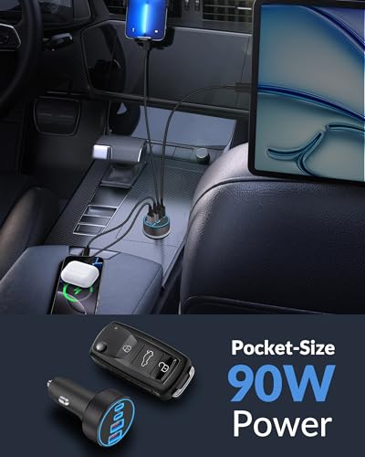2 Pack Car Charger USB C, 4 in 1 90W Fast Charging 4-Port Car Phone Charger | Dual 45W USB C & USB A, Cargador Carro Lighter Adapter, for iPhone 17 16 15 14 13 12 Pro Max, iPad, Galaxy, Tablet, Android - style: 2 Pack
