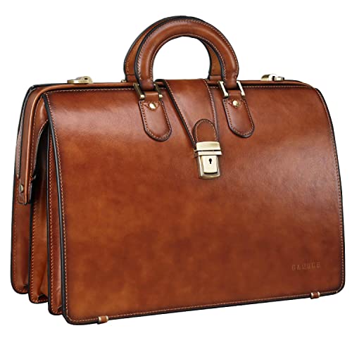 Banuce Leather Briefcase for Men with Anti-Theft Key Lock Fits 15.6" Laptop | Gradient Coloring Leather,Doctor Style Design,Expandable,Detachable Shoulder Strap,Office Work,Business Travel